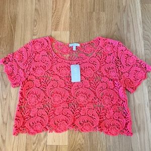 Delia’s Coral Crochet Overlay Crop Top